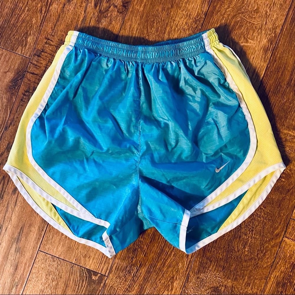 Blue and Yellow Nike Tempo Running Shorts (Women’s XS)